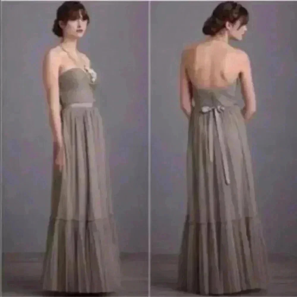 BHLDN Va Et Vien Gray Tulle Strapless Long Maxi Dress Gown 10